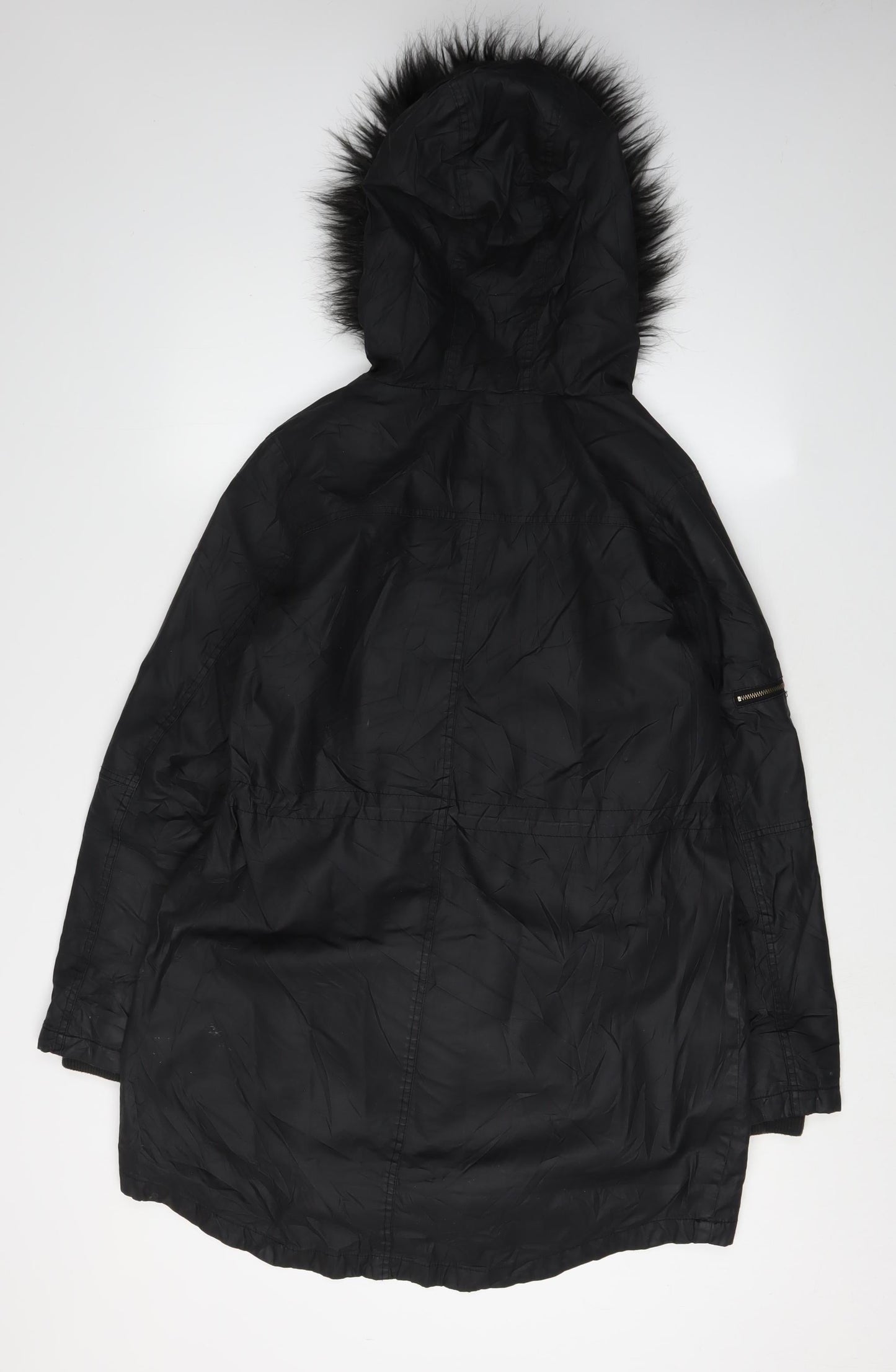Oasis Women's Black Parka, Size S, Fur Trim Hood