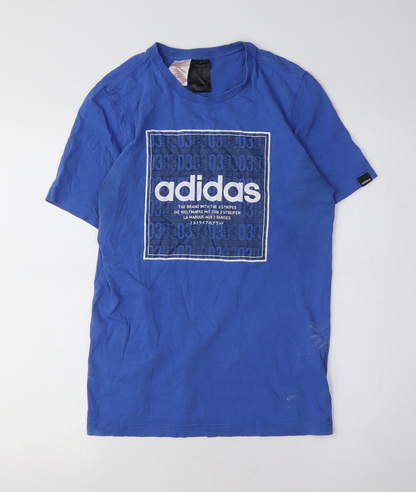 Adidas Boys Blue Graphic T-Shirt Medium Casual Logo