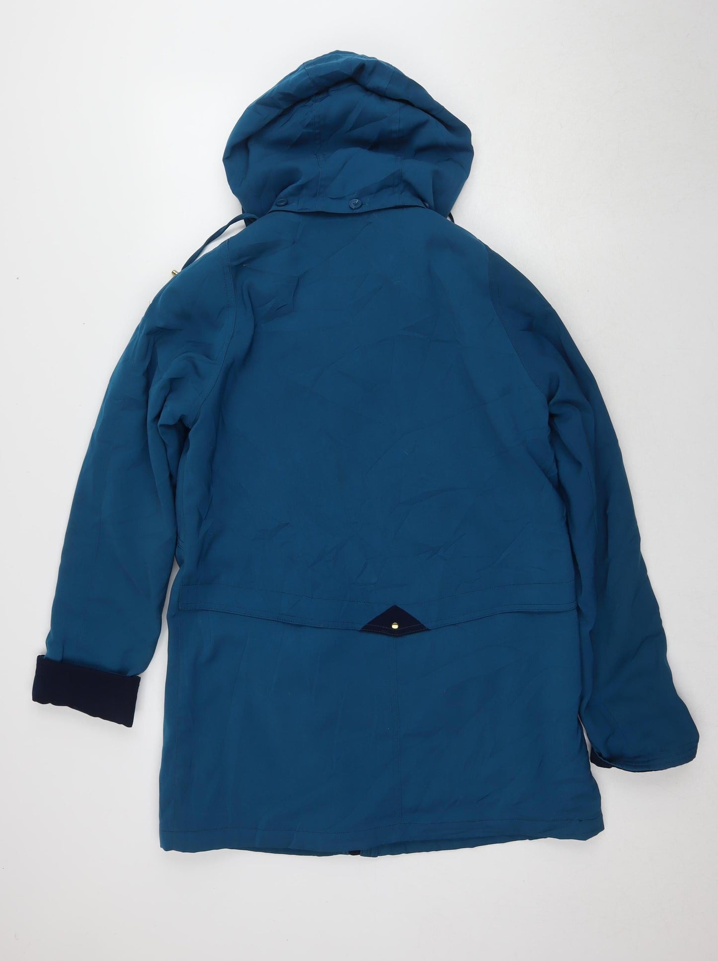 EWM Women's Blue Parka Jacket Size 12, Hooded, Button Accents