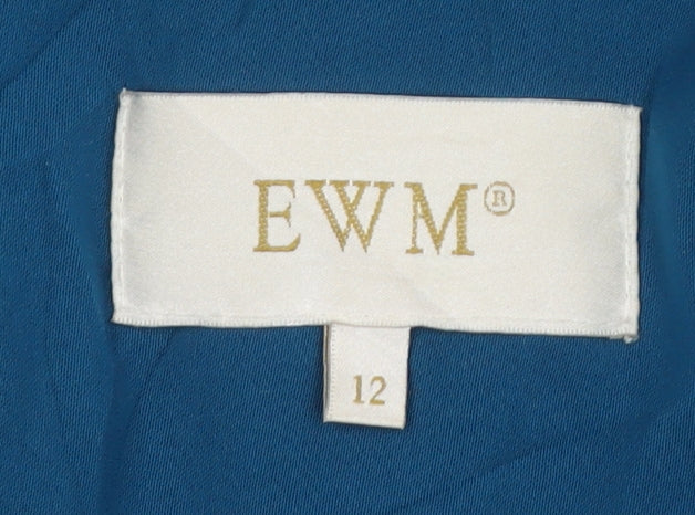 EWM Women's Blue Parka Jacket Size 12, Hooded, Button Accents