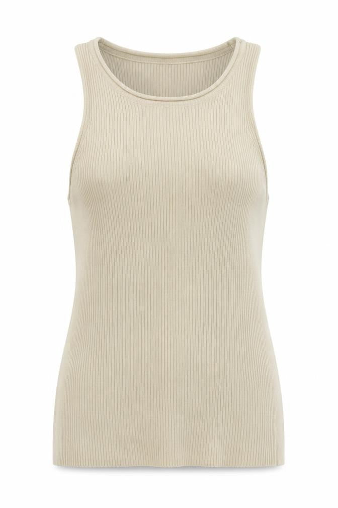 Pritty Lavish Women's Beige Ribbed Tank Top M Slim Fit
