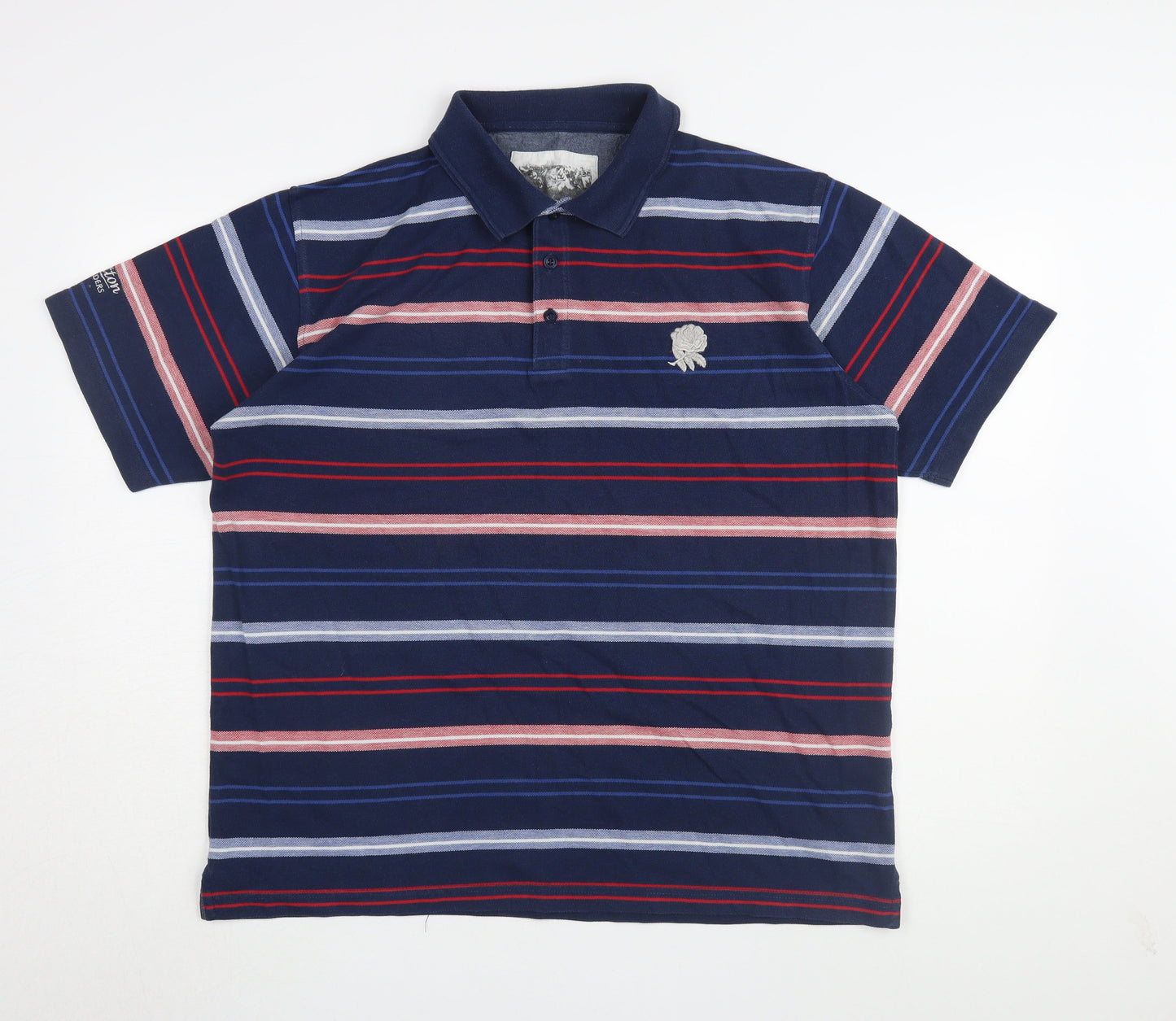 Cotton Traders Men's Blue Striped Polo Shirt L