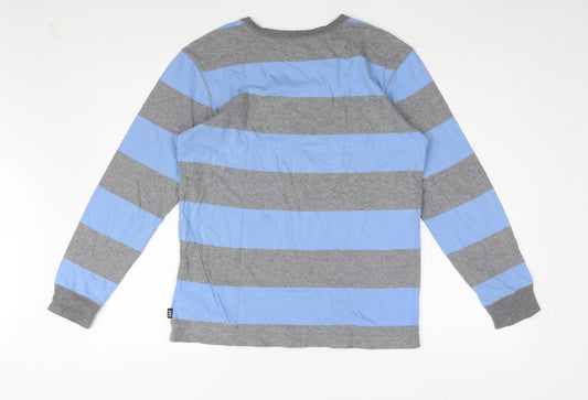 Gap Teens Blue Grey Striped Long Sleeve T-Shirt, Regular Fit