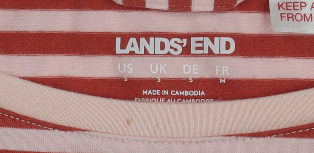 Lands' End Women's Red Striped Basic T-Shirt S