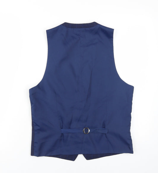 Moss London Men's Blue Checked Slim Fit Waistcoat 38R