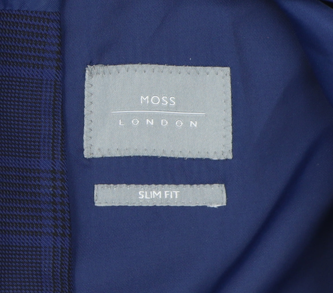 Moss London Men's Blue Checked Slim Fit Waistcoat 38R