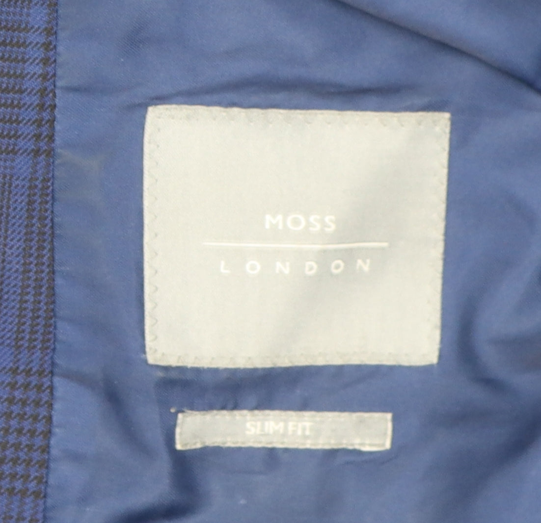Moss London Men's Blue Slim Fit Checked Blazer 40L