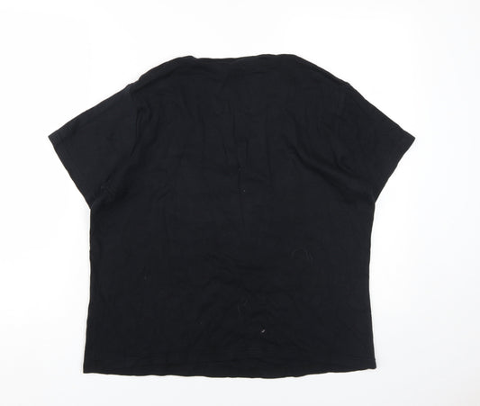 EWM Women's Black V-Neck T-Shirt - L - 100% Cotton