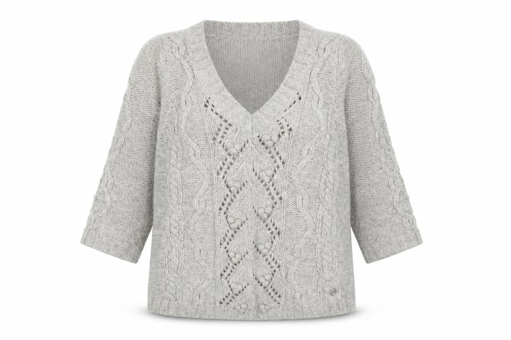 Womens UK 12 Relaxed White Stuff Grey Pullover Cable-Knit