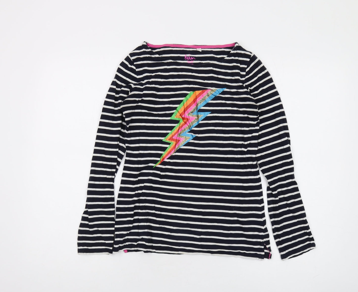 Boden Women’s Black Striped Cotton T-Shirt, Size 6