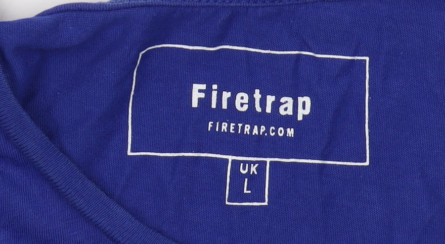 Firetrap Men's Blue Cotton T-Shirt, Size L, Short Sleeve