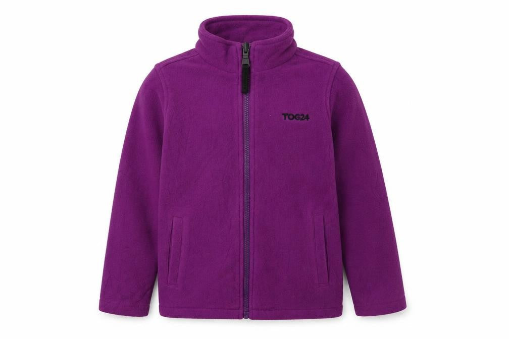 Front view of TOG24 girls’ purple puffer jacket 12 years winter