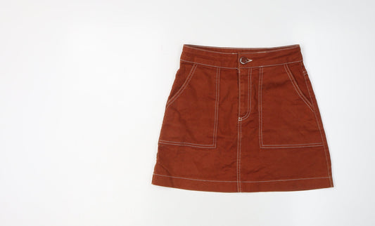 Zara Women's Brown Short Cotton Skirt XS