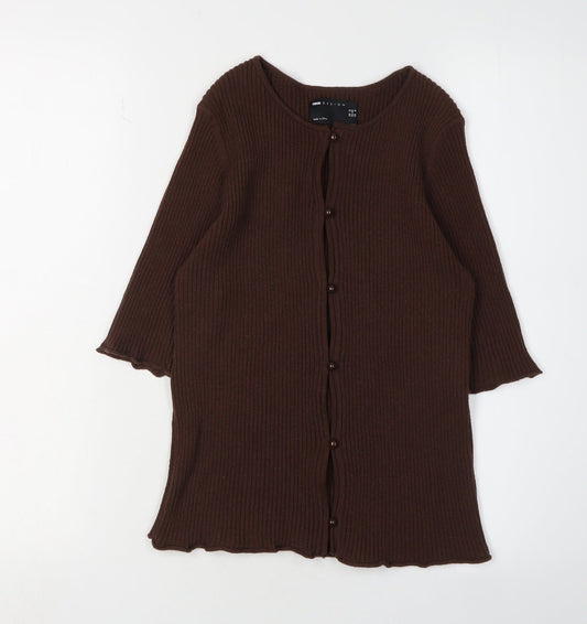ASOS Women's Brown Cardigan Size 12 3/4 Sleeve Chunky-Knit