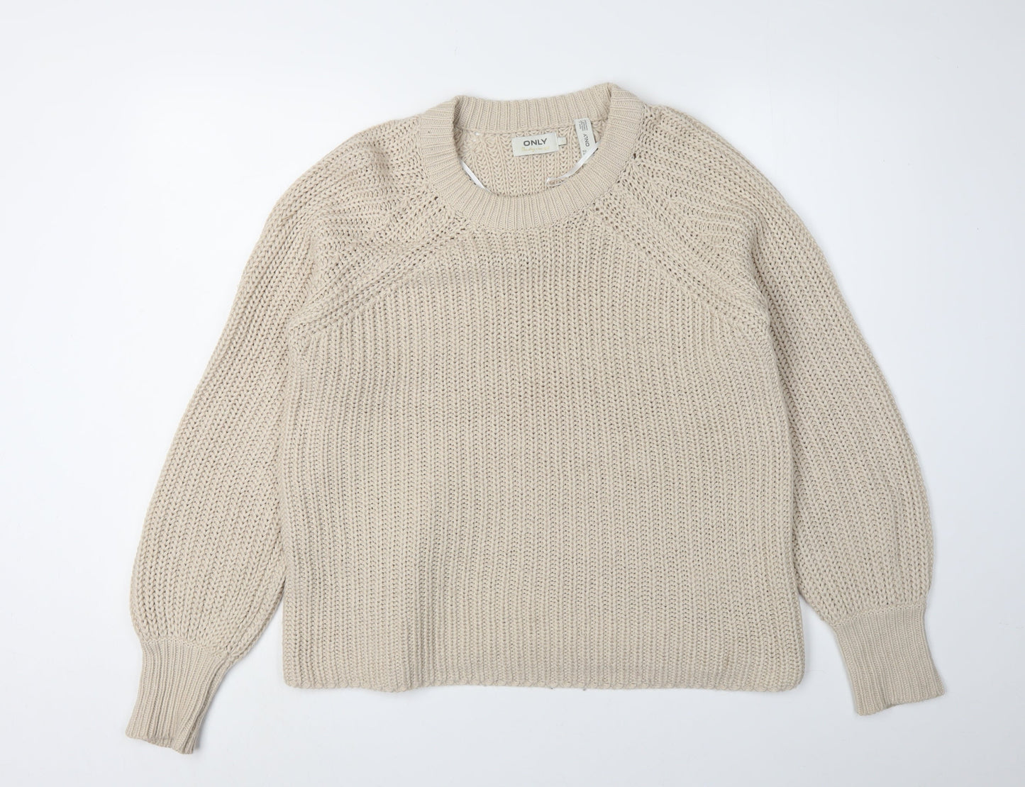 Only Women's Beige Crew Neck Knitted Pullover Jumper L