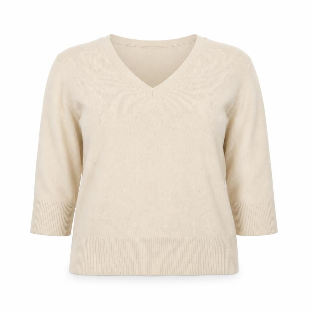 Topshop Women's Beige V-Neck Basic Sweater Size 12