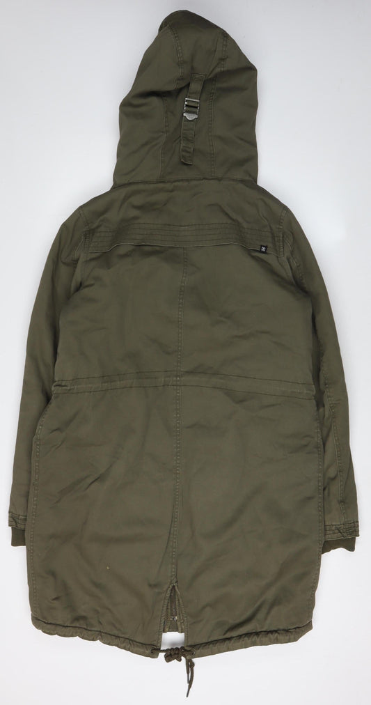 DC Women's Green Parka, Size M, Hooded Mid-Length Jacket
