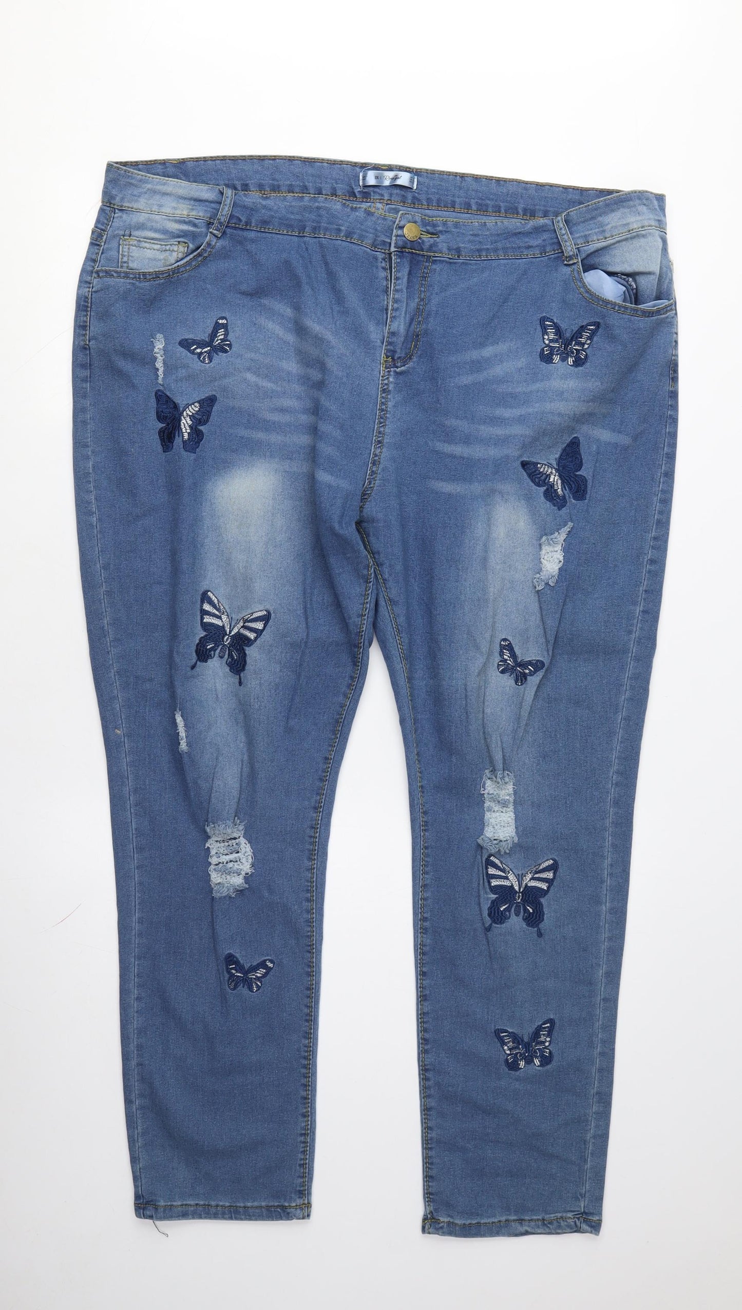 Rosegal Women's Blue Embroidered Skinny Jeans, 2XL