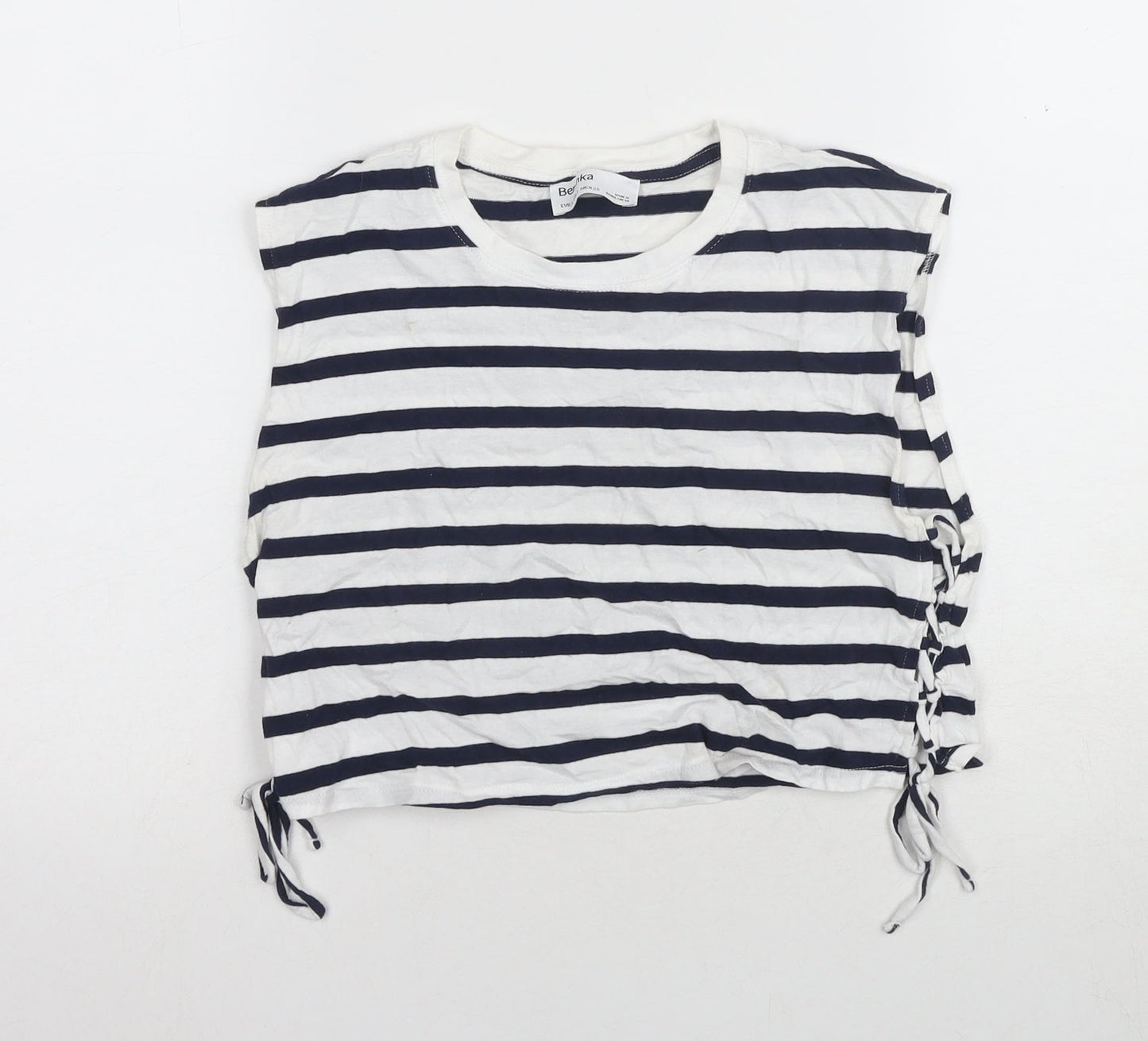 Bershka Unisex White Striped Sleeveless T-Shirt Size 8