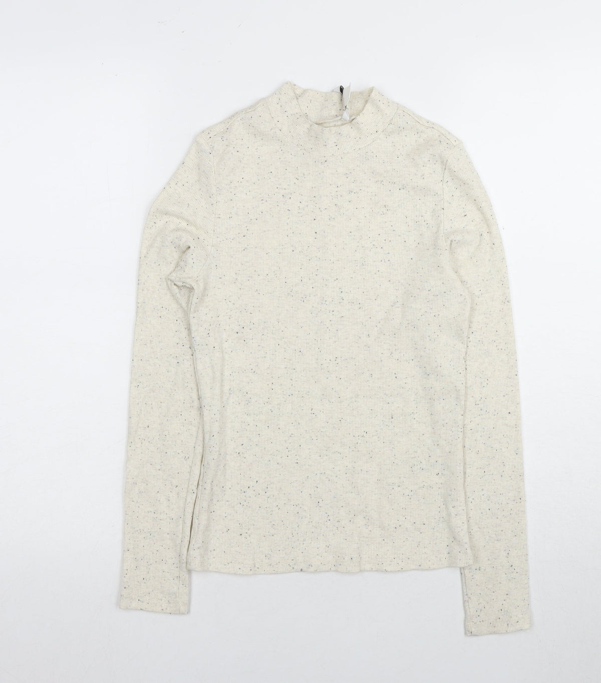 Additional front view of Monki Beige Long Sleeve Mock Neck T-Shirt S
