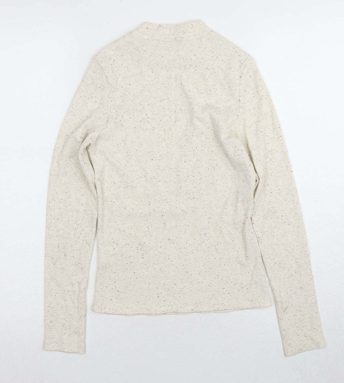 Back view of Monki Beige Long Sleeve Mock Neck T-Shirt S