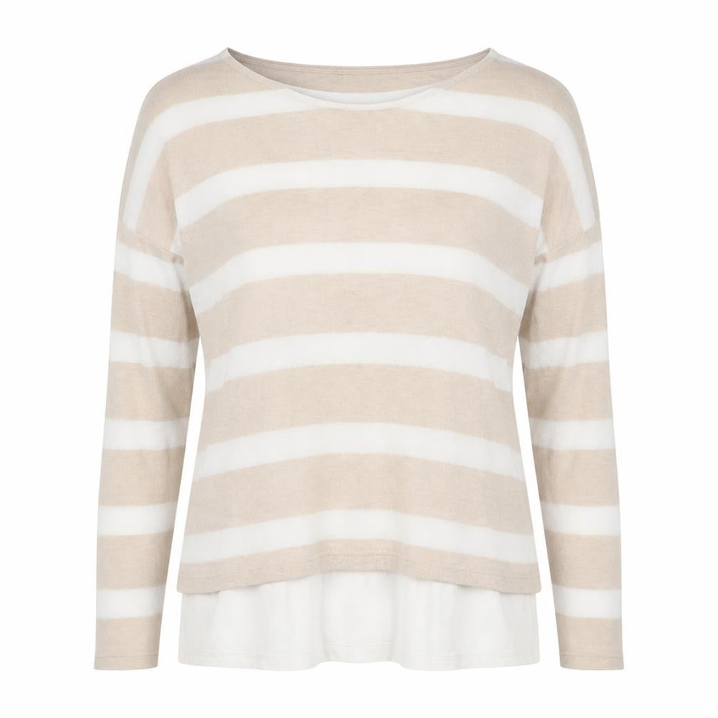 Marks and Spencer Women's Beige Striped T-Shirt Size 12