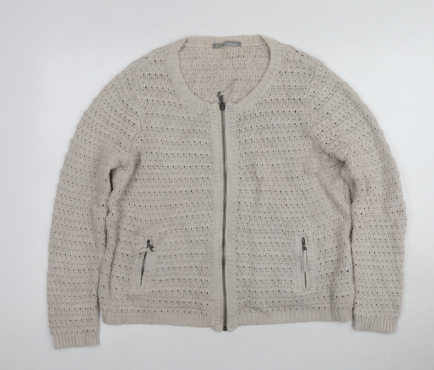 Marks & Spencer Women's Beige Full Zip Cotton Jumper Size 16