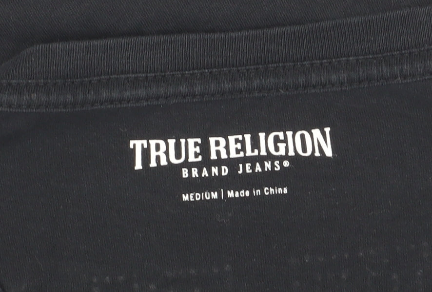 True Religion Women's Black T-Shirt M V-Neck Casual