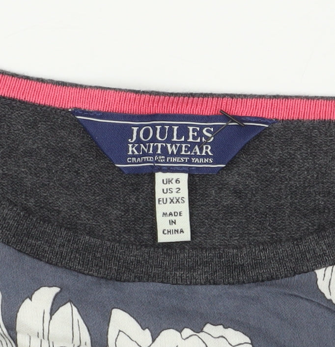 Joules Women's Grey Floral Long Sleeve T-Shirt UK 6