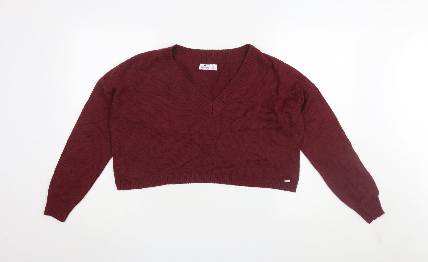 Hollister Women's Burgundy V-Neck Jumper Size S