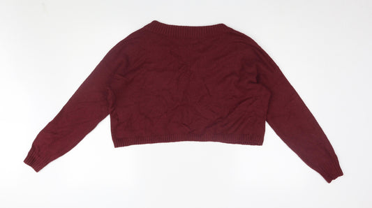 Hollister Women's Burgundy V-Neck Jumper Size S