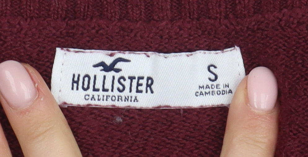 Hollister Women's Burgundy V-Neck Jumper Size S