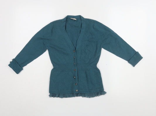 Karen Millen Women's Green Button-Up Knit Top, Size 2
