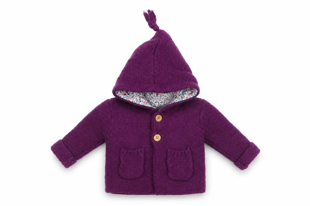 JoJo Maman Bébé Unisex Purple Cardigan 0-3M Hooded Knit