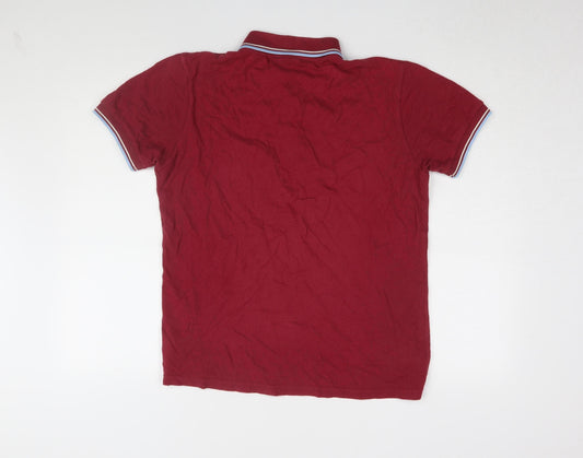 Merc Men's Red Polo Shirt, Size S, Cotton, Solid Casual