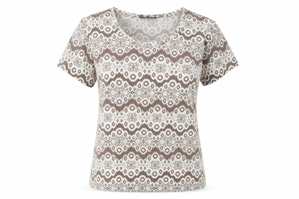 Front view of Alexara Women's Beige Geometric T-Shirt, size 10, Regular