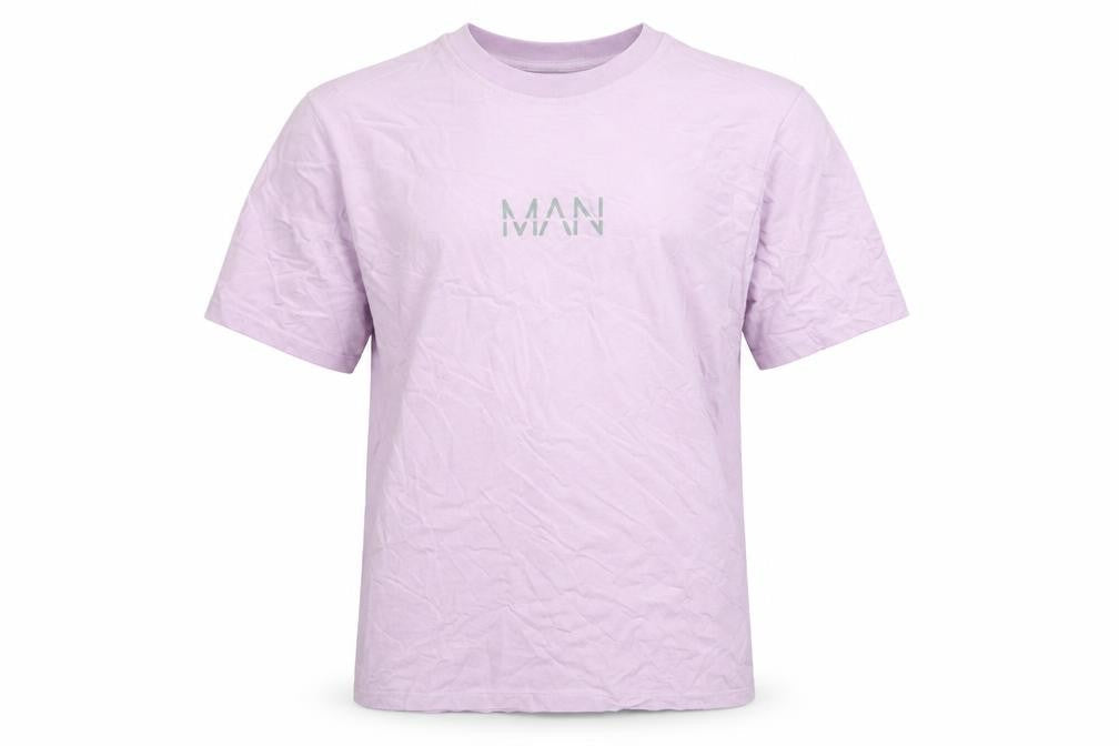 Front view of boohooMAN Men's Purple Crew Neck T-Shirt, size M