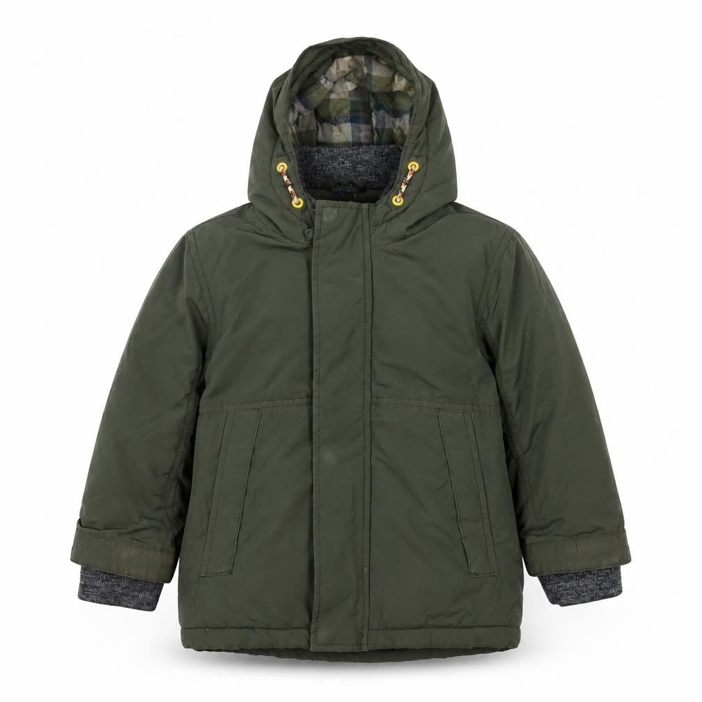 Front view of Next boys’ green hooded parka jacket 2-3 years