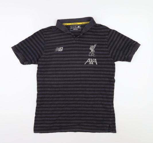 New Balance Boys Black Striped Polo Shirt, Size 158, Sports Style