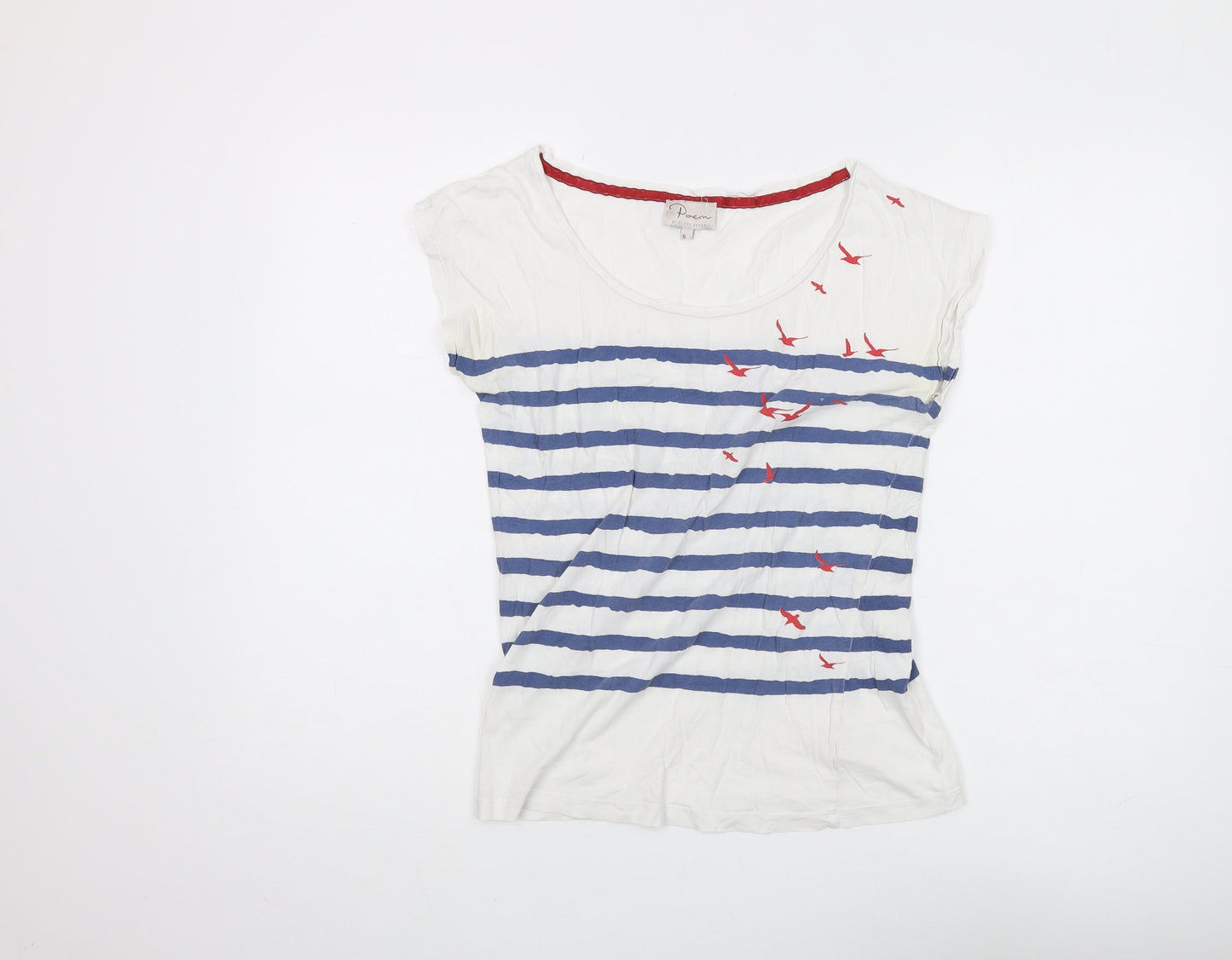 Poem Women's White Striped T-Shirt, Size S