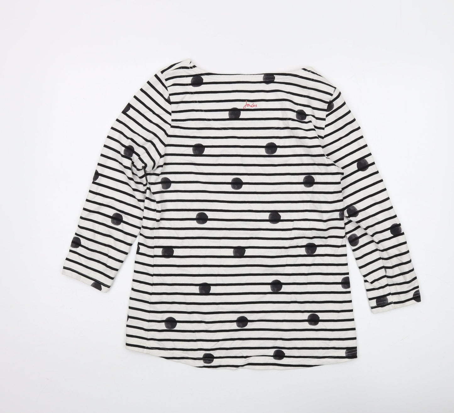Joules Women White Striped T-Shirt, Size 12, Casual