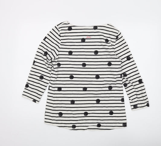 Joules Women White Striped T-Shirt, Size 12, Casual