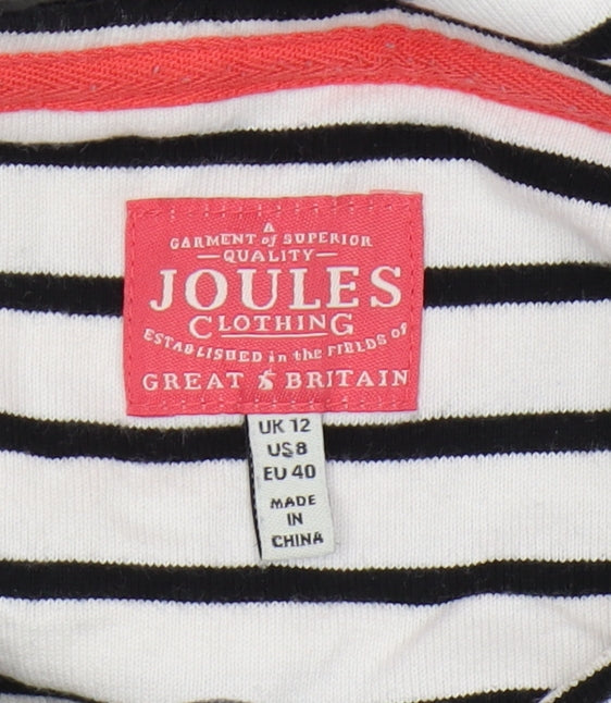 Joules Women White Striped T-Shirt, Size 12, Casual