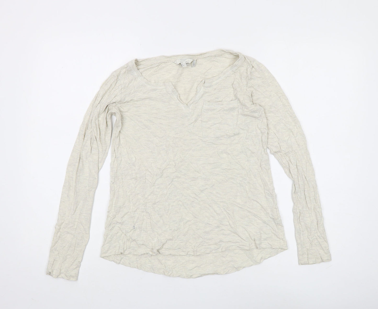 Fat Face Women's Beige Long Sleeve V-Neck Top UK 8