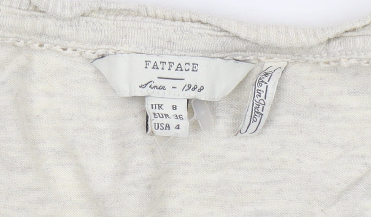 Fat Face Women's Beige Long Sleeve V-Neck Top UK 8