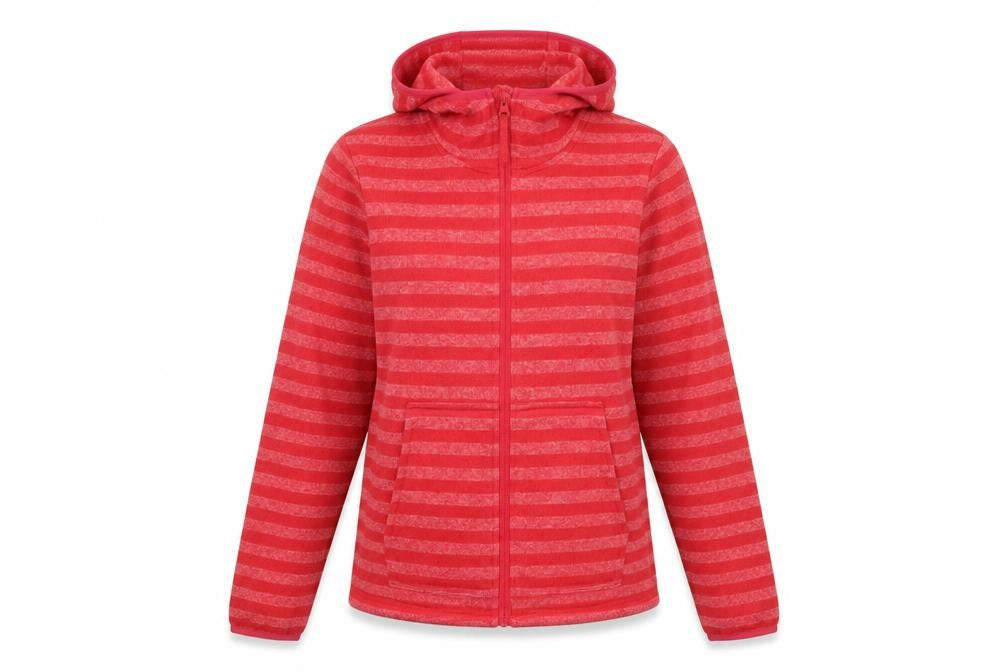 Front view of HIGEAR Women's Red Striped Hooded Basic Jacket, size 6