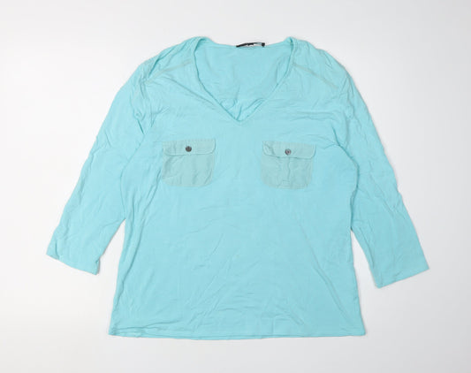 Jaeger Women's Blue V-Neck Top XL 3/4 Sleeve