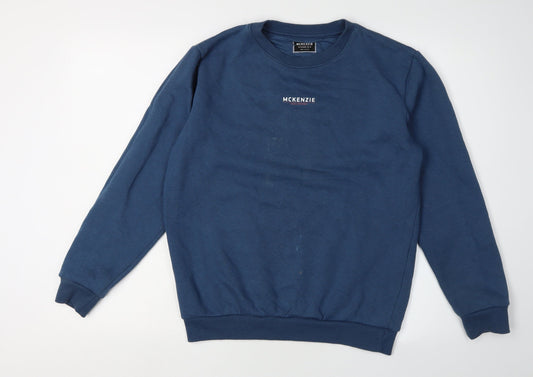 McKenzie Boys Blue Pullover Sweatshirt, 13-15 Years, Logo Accent
