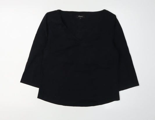 Kew Women's Black V-Neck 3/4 Sleeve Blouse XL