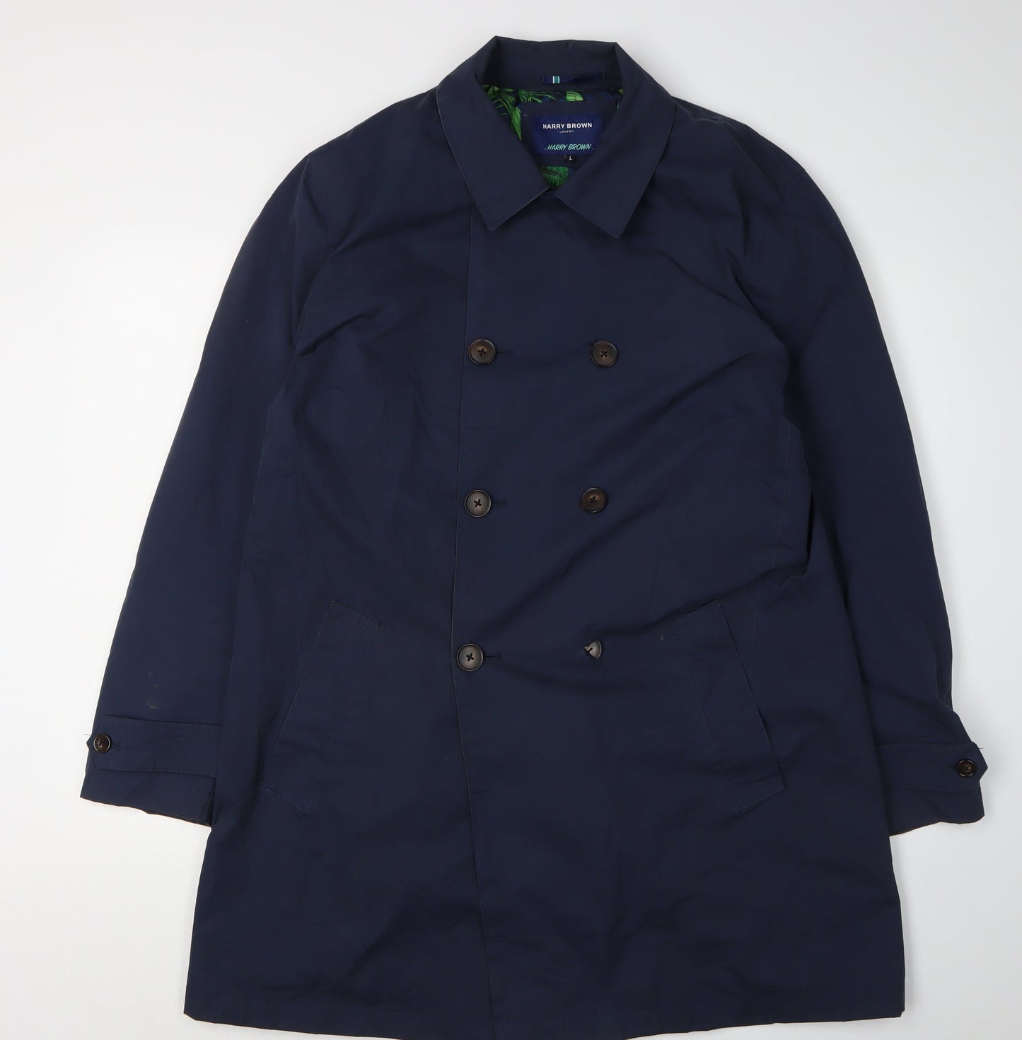 Harry Brown Men's Blue Overcoat Double-Breasted L
